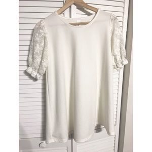 White Stretch Lace Sleeve Dress